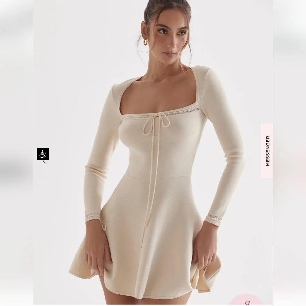 House of CB Caprice Cream Dainty Knit Mini Dress - Picture 8 of 16